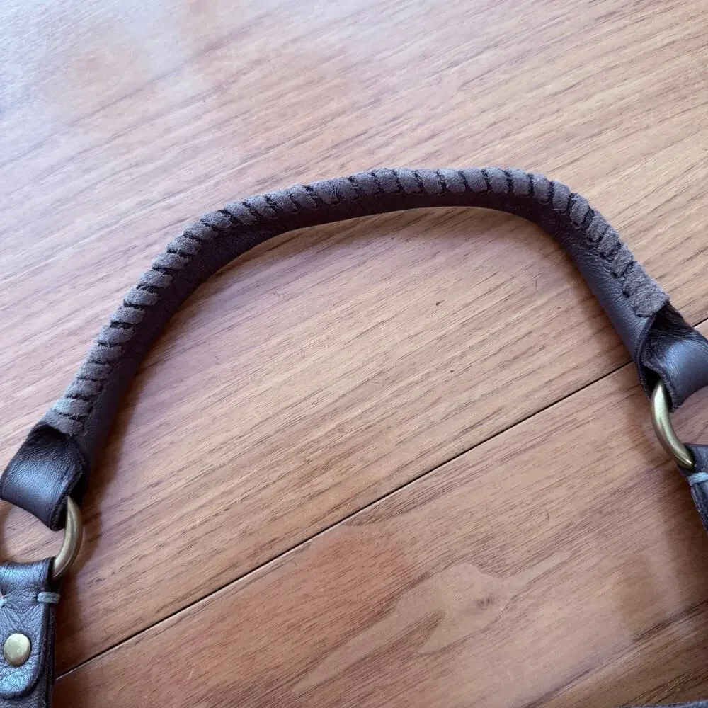 Lucky Brand Leather Suede Patch Silver Pewter Bronze Brown Shoulder Bag Hobo